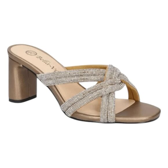 Bella Vita Carmen Heeled Slip-On Sandals Metallic Bronze Suede Block Heel 9 Wide - Picture 1 of 14